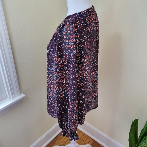 Skies Are Blue Long Sleeve Blouse Navy Floral V-Neck Top Womens Size XS - Picture 5 of 14
